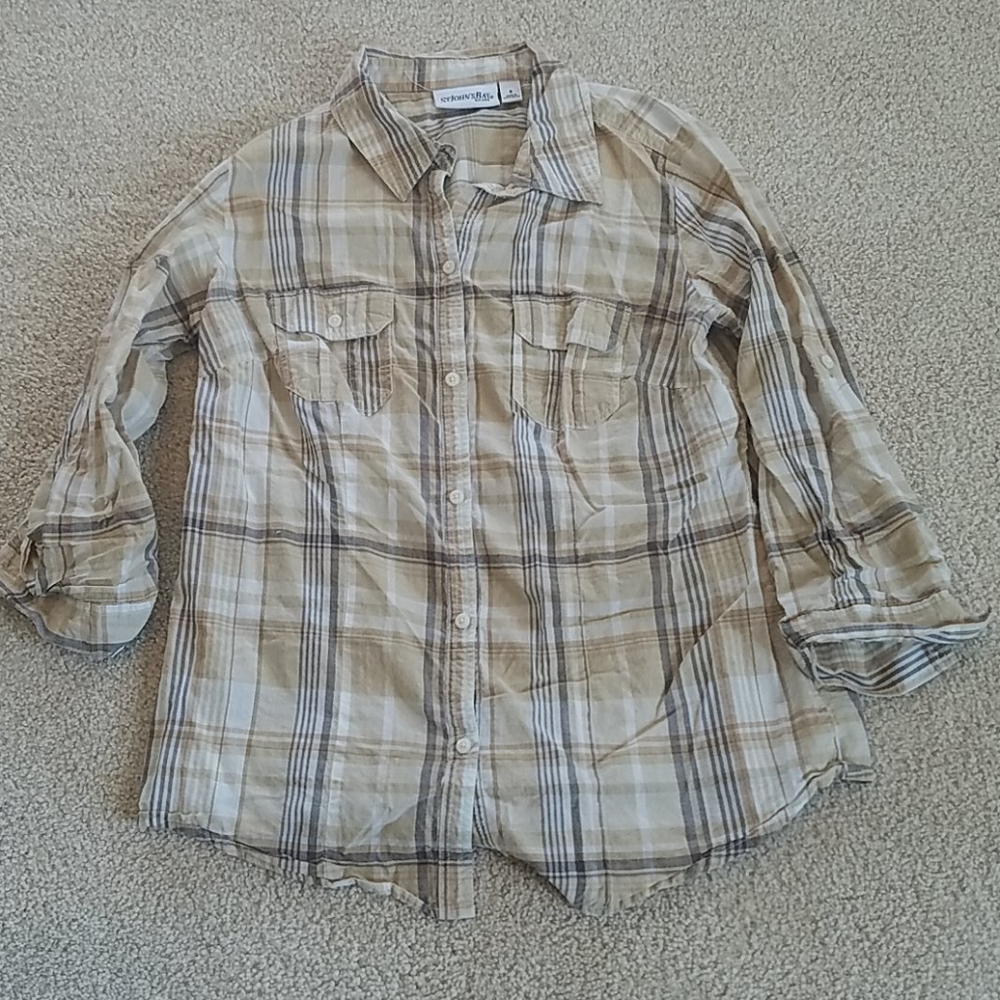 St. John's Bay, Flannel Shirt, 3/4 roll up sleeve